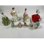 ROYAL DOULTON; four figures of ladies and five Beatrix Potter characters, all with boxes. Comprising