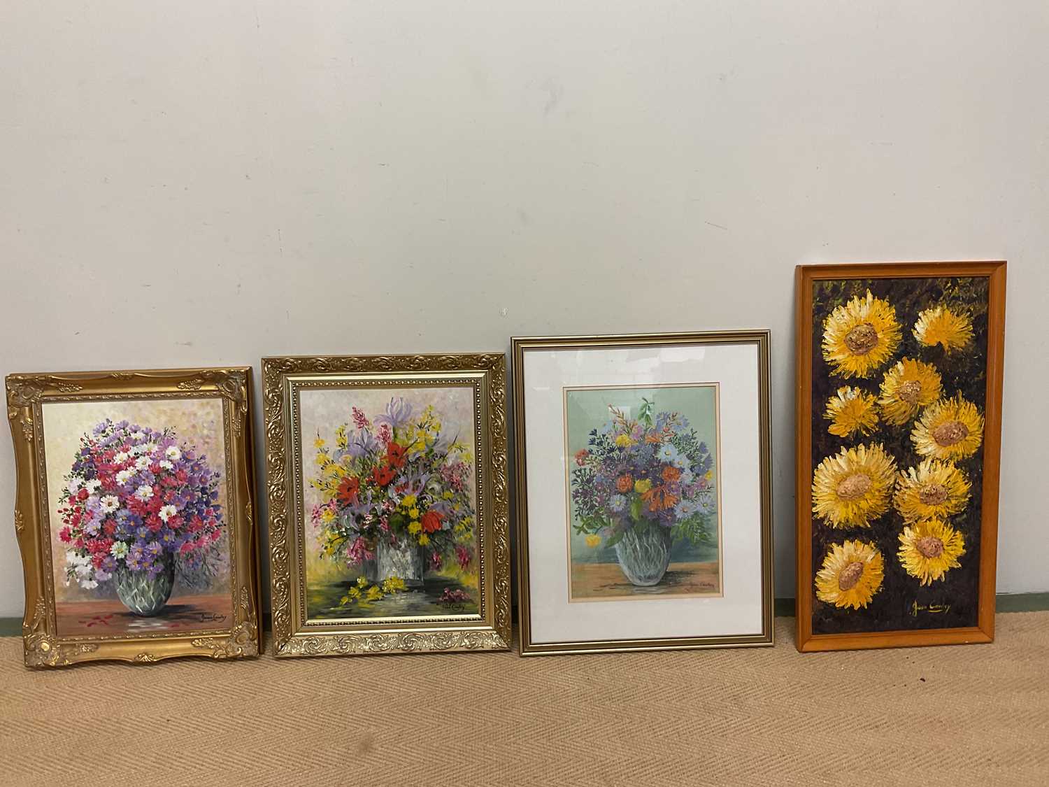 † JOAN CAWLEY (1925-2015); a pair of oils on board, 'Fantastic Flowers' and 'Michaelmas Daisies',