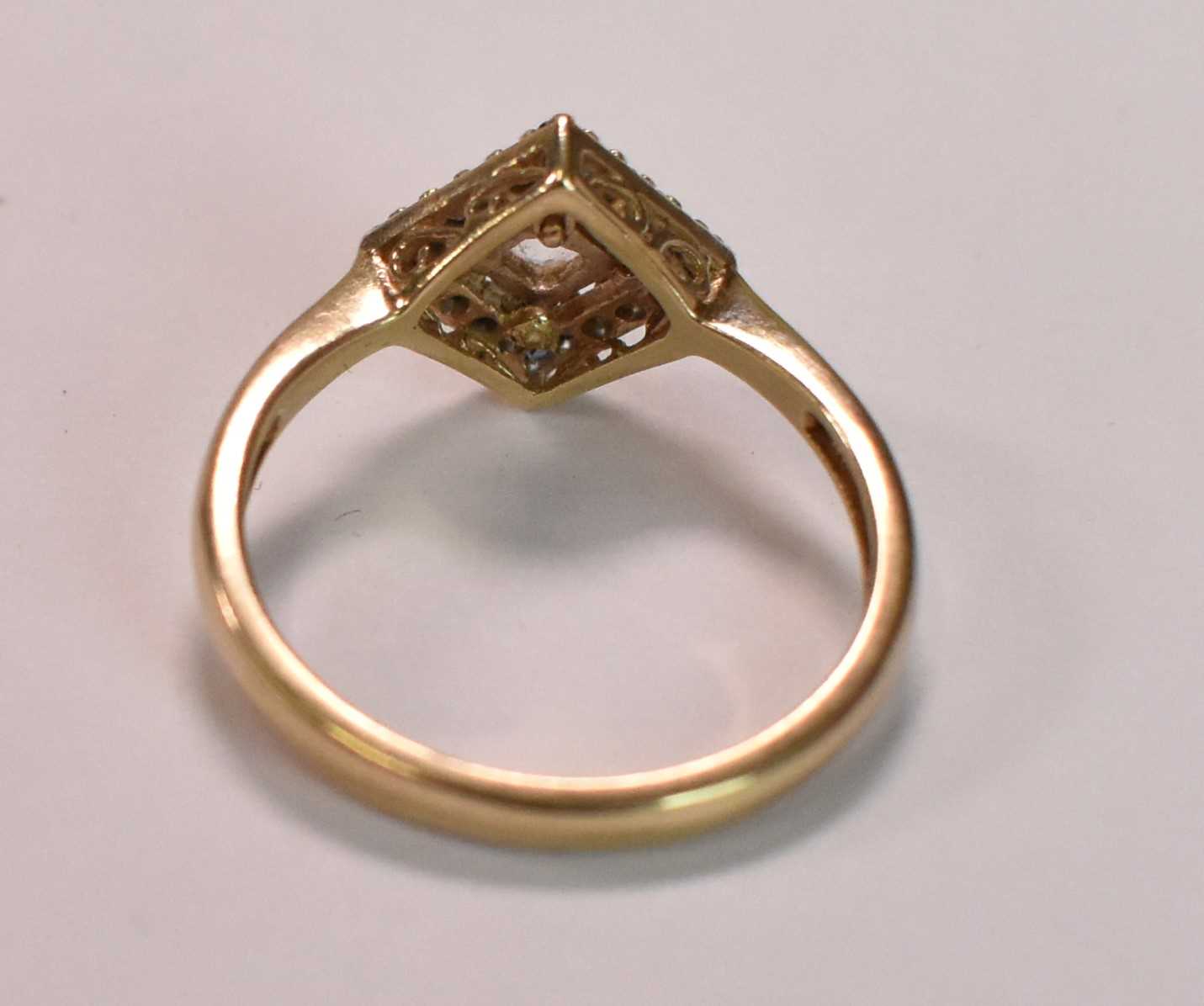 Two 9ct yellow gold lozenge shaped dress rings, sizes L 1/2 and J 1/2, combined approx 3.8g (2). - Image 3 of 3