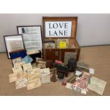 A wooden trunk of collectors' items, to include cigarette card collection, stamp collection, a