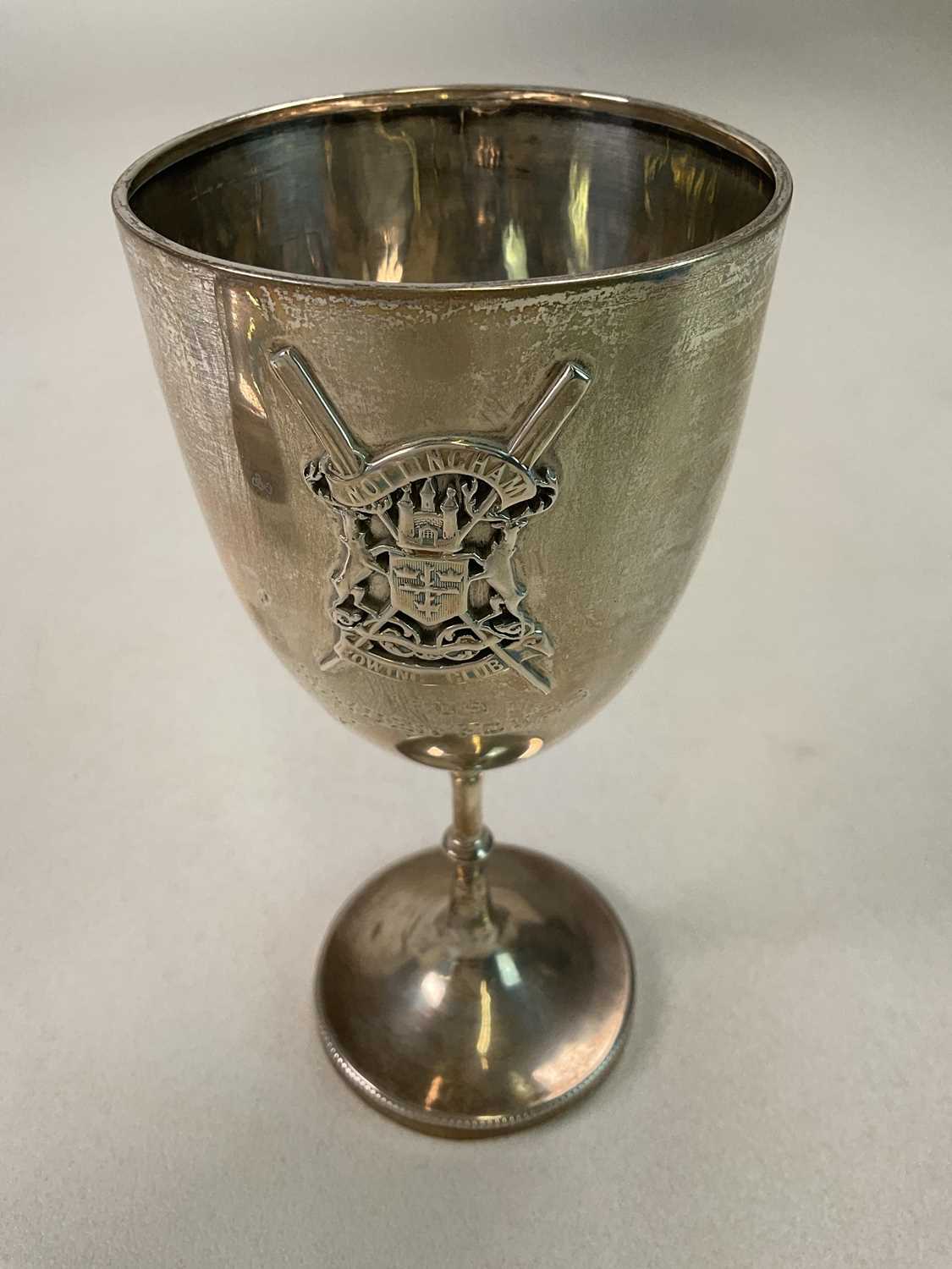 An Edwardian hallmarked silver goblet with applied crossed rowing oars and with armorial - Image 3 of 3