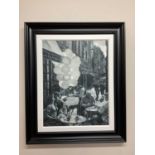 † C ROGERS; a signed limited edition print, street scene with figure seated in a cafe in the