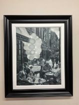 † C ROGERS; a signed limited edition print, street scene with figure seated in a cafe in the