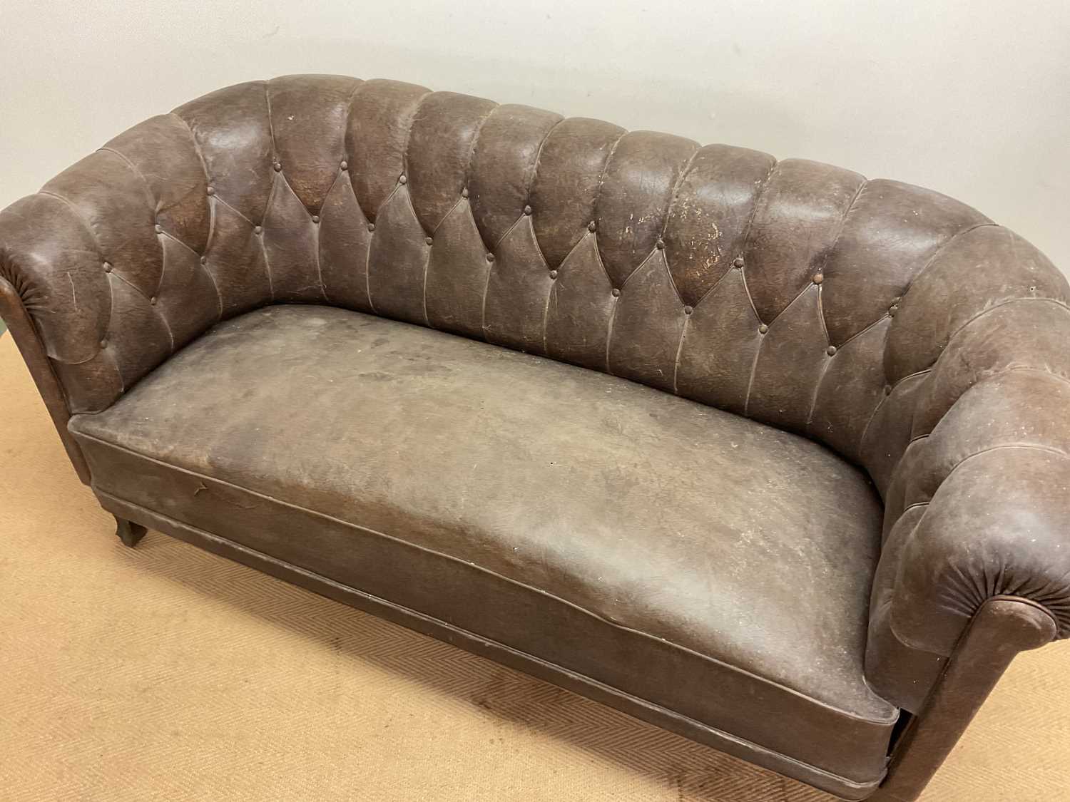 A 1930s Swedish buttonback leather sofa, height 77cm, width 166cm, depth 75cm. - Image 2 of 2