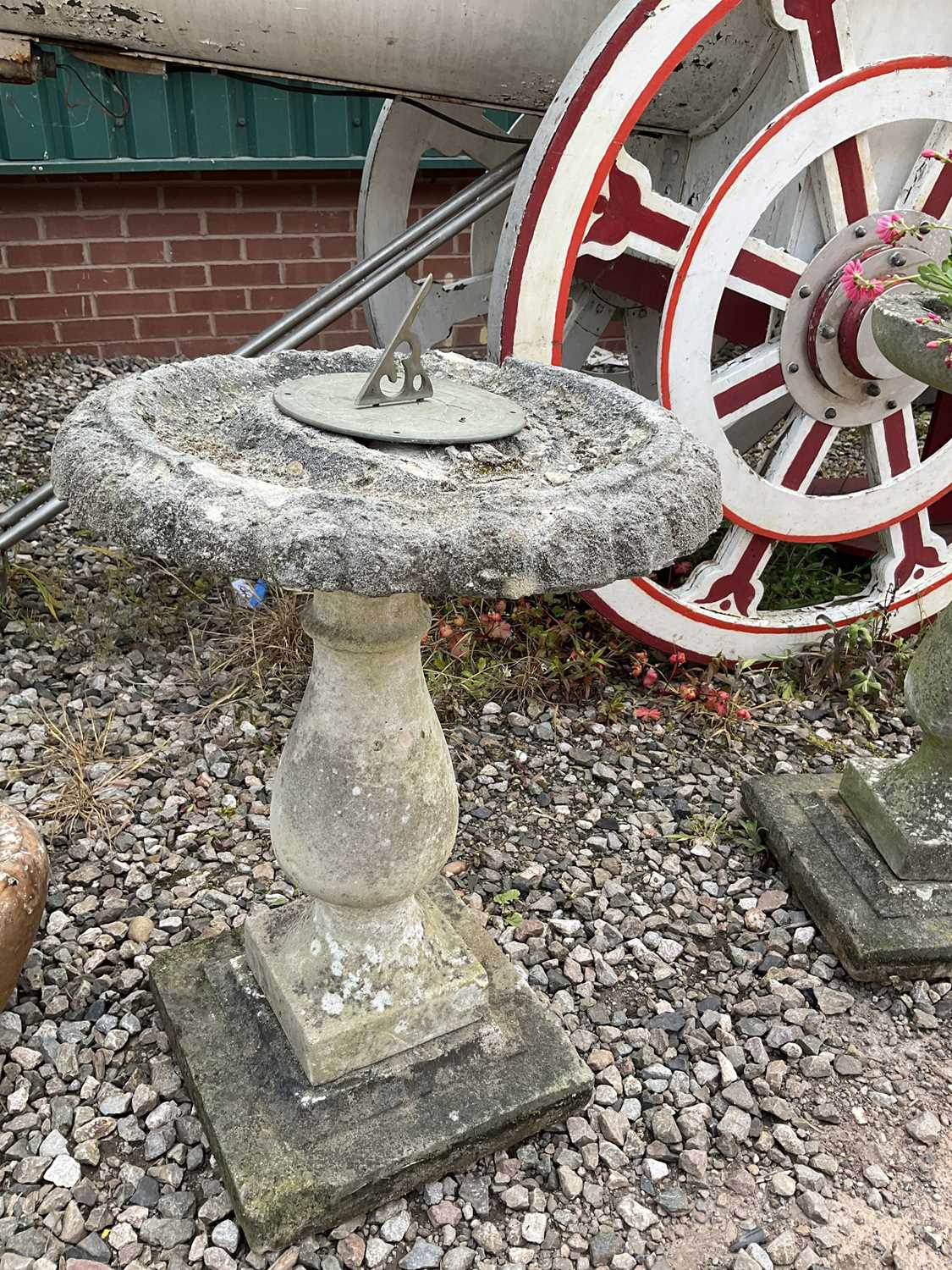 A composite stone bird table and sun dial, height approx 67cm. - Image 3 of 3