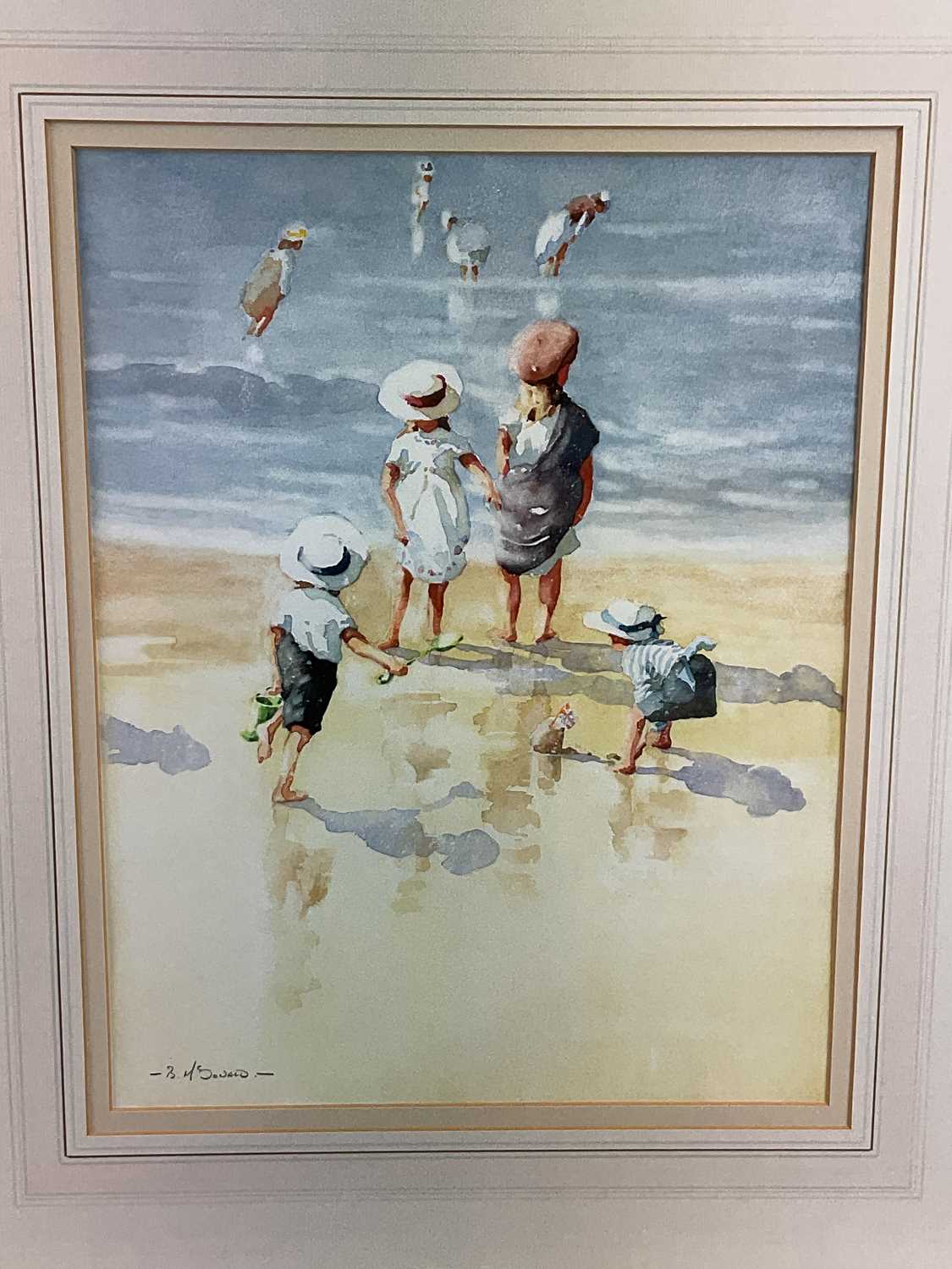 † BERNARD MCDONALD (born 1944); watercolour, children playing on a beach, signed, 39 x 30cm, - Image 3 of 3