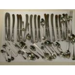 A group of hallmarked silver flatware comprising two preserve spoons, five teaspoons, six coffee