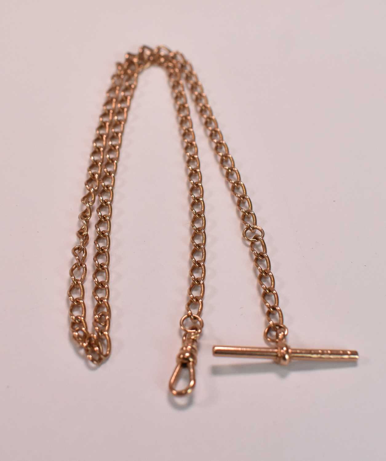 A 9ct rose gold fob chain with T-bar and single sprung clasp, length 49cm. 15.3g approx Condition - Image 2 of 2