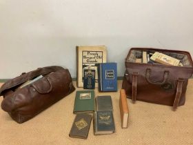 Two vintage leather bags containing a quantity of books including GRAHAM ROBERTSON, W; a limited