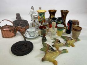 A mixed collection of ceramics to include Shelley vases, plaster flying ducks, Doulton and others,