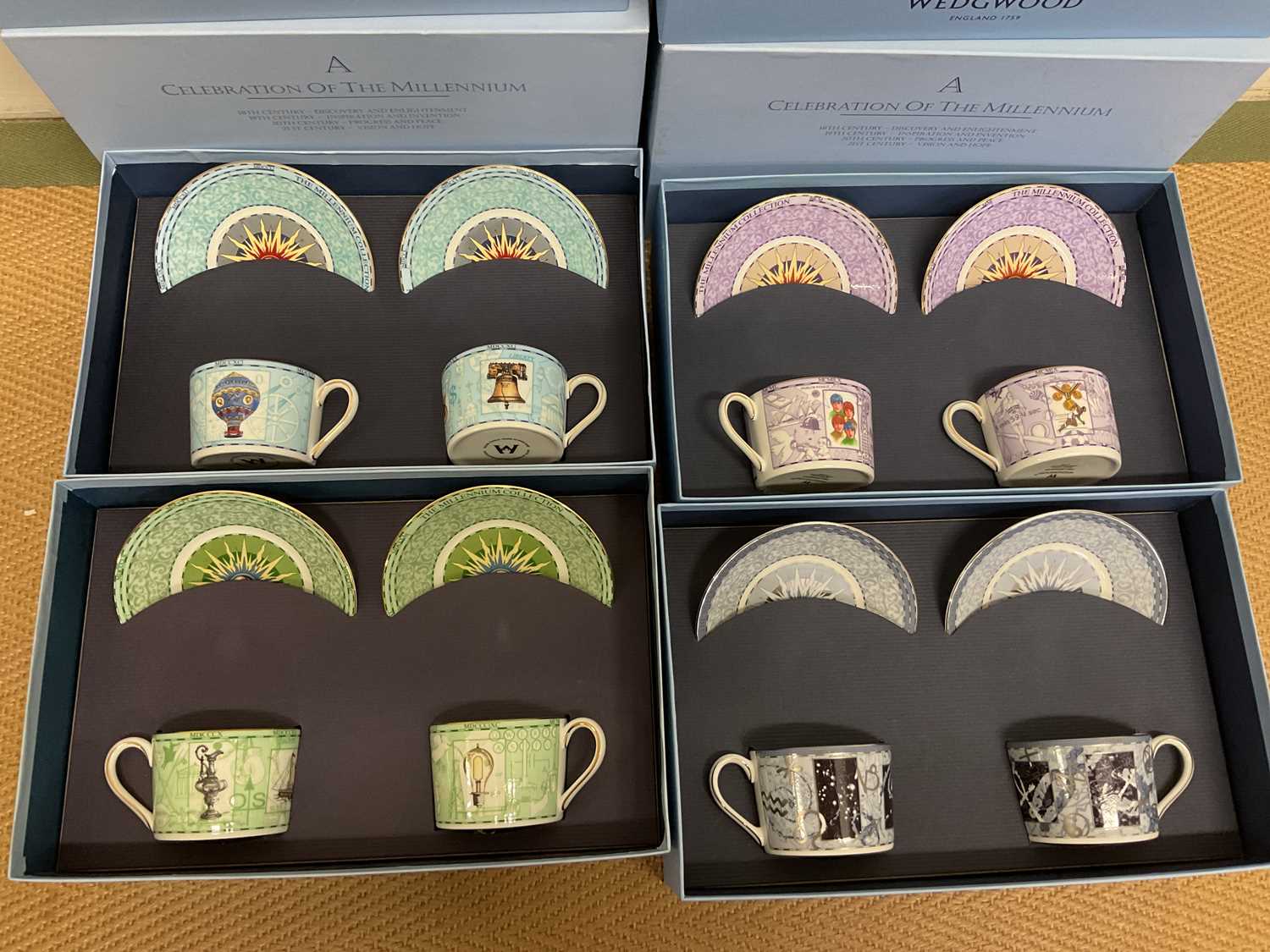 WEDGWOOD; four boxed Celebration of the Millenium cups and saucers sets, comprising 18th Century - - Image 2 of 2