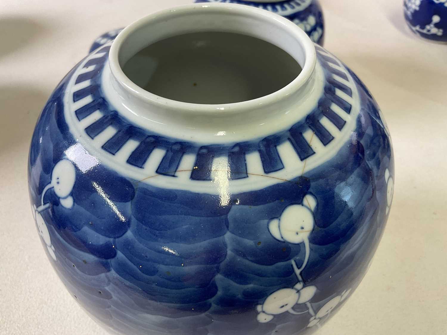 A group of eight early 20th century Chinese blue and white ginger jars and covers, height of largest - Image 12 of 18