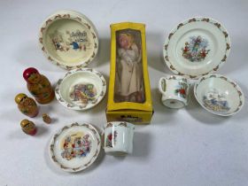 Two sets of Bunnykins breakfast ceramics, a boxed Pelham puppet of a fairy and a graduated set of