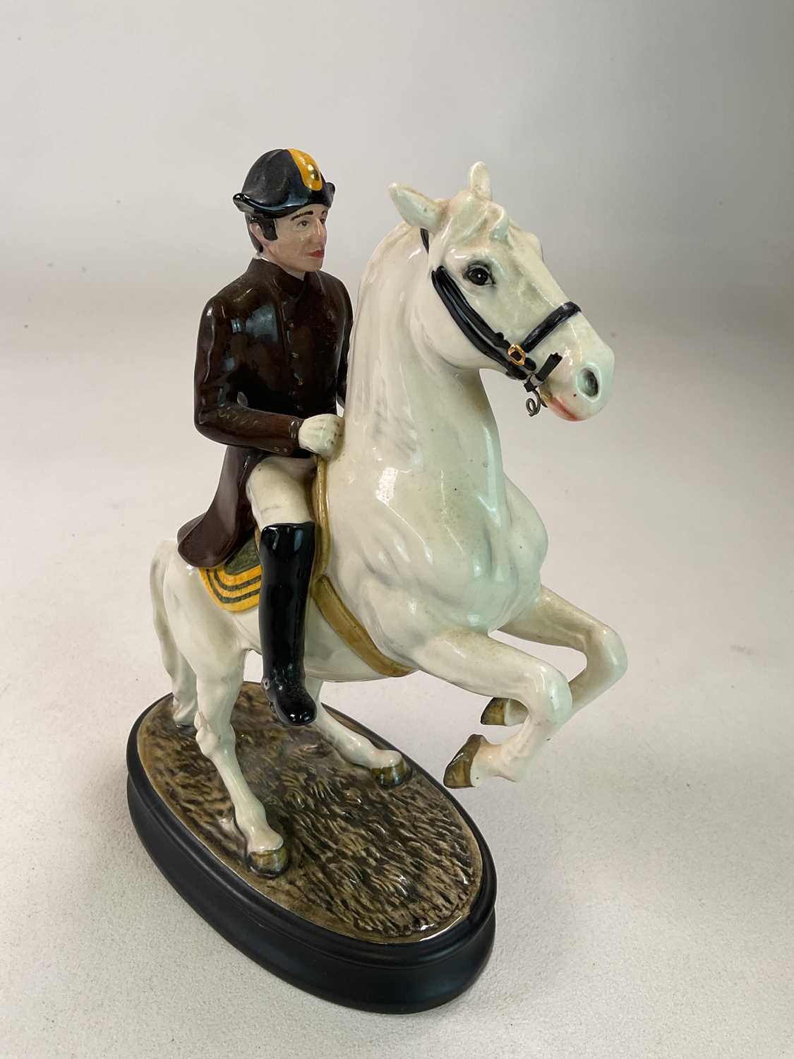 BESWICK; a Lipizzaner and rider, model 2467, Beswick black crest to oval base, height 24cm. - Image 2 of 3
