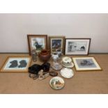 A collection of ceramics and other items including a Japanese lamp base, Royal Doulton, binoculars