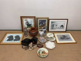 A collection of ceramics and other items including a Japanese lamp base, Royal Doulton, binoculars