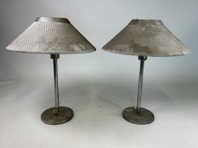 A pair of metal Swedish table lamps with metal mesh shades, height 56cm.