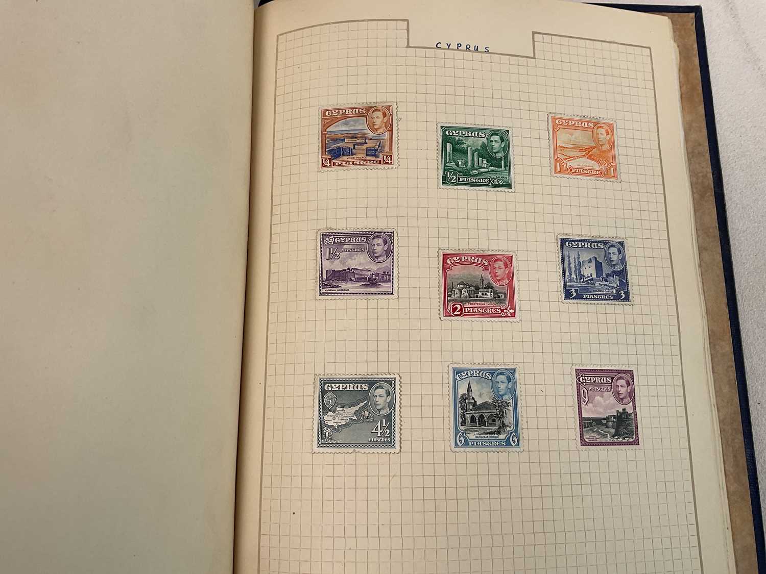 A stamp album sparsely filled including British Isles, Caribbean, Canada, Falkland Islands, etc.