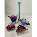A collection of glassware items comprising Murano, Czechoslovakian glass and othere. tall glass