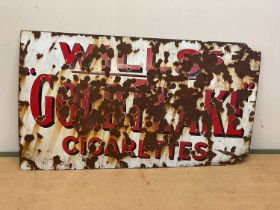 A Wills's Gold Flake Cigarette enamelled sign in weathered condition, 86 x 142cm.