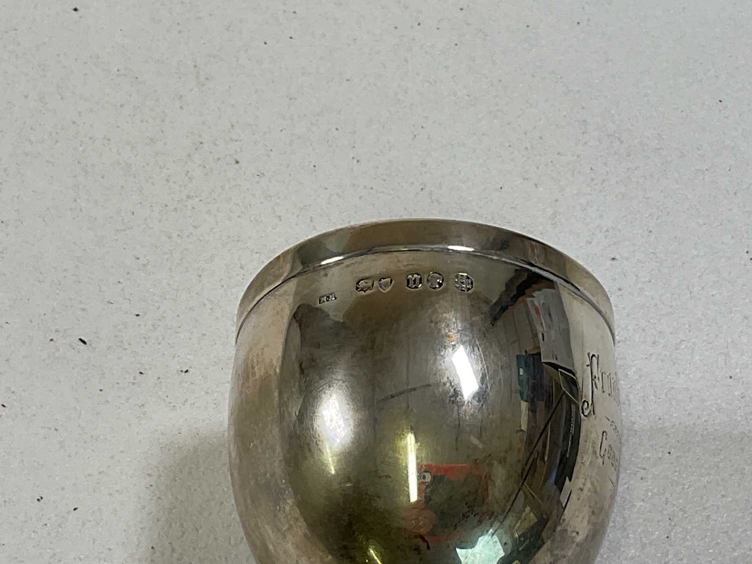 A Victorian hallmarked silver christening goblet, the bowl with presentation inscription above - Image 2 of 3