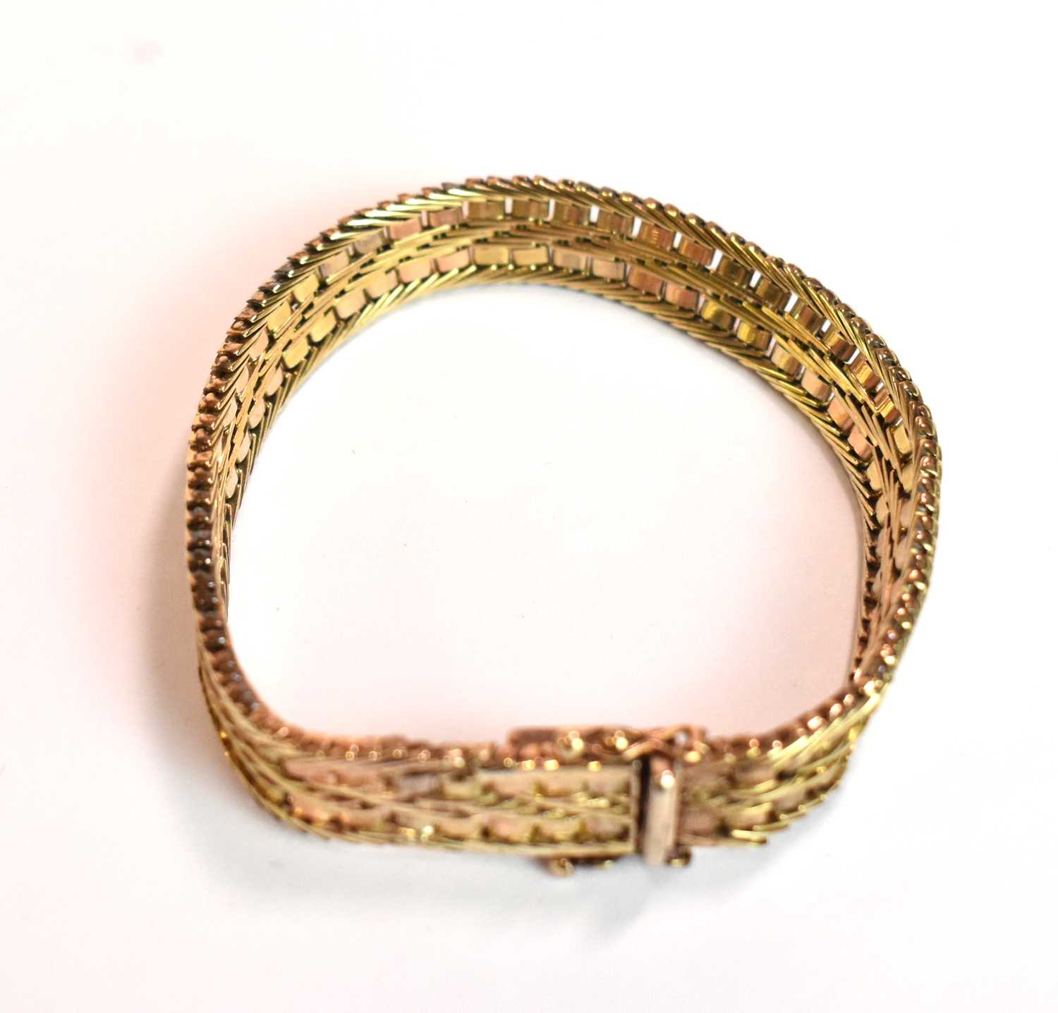 A 9ct tricolour gold bracelet, length 17.5cm, approx 20g. - Image 2 of 3