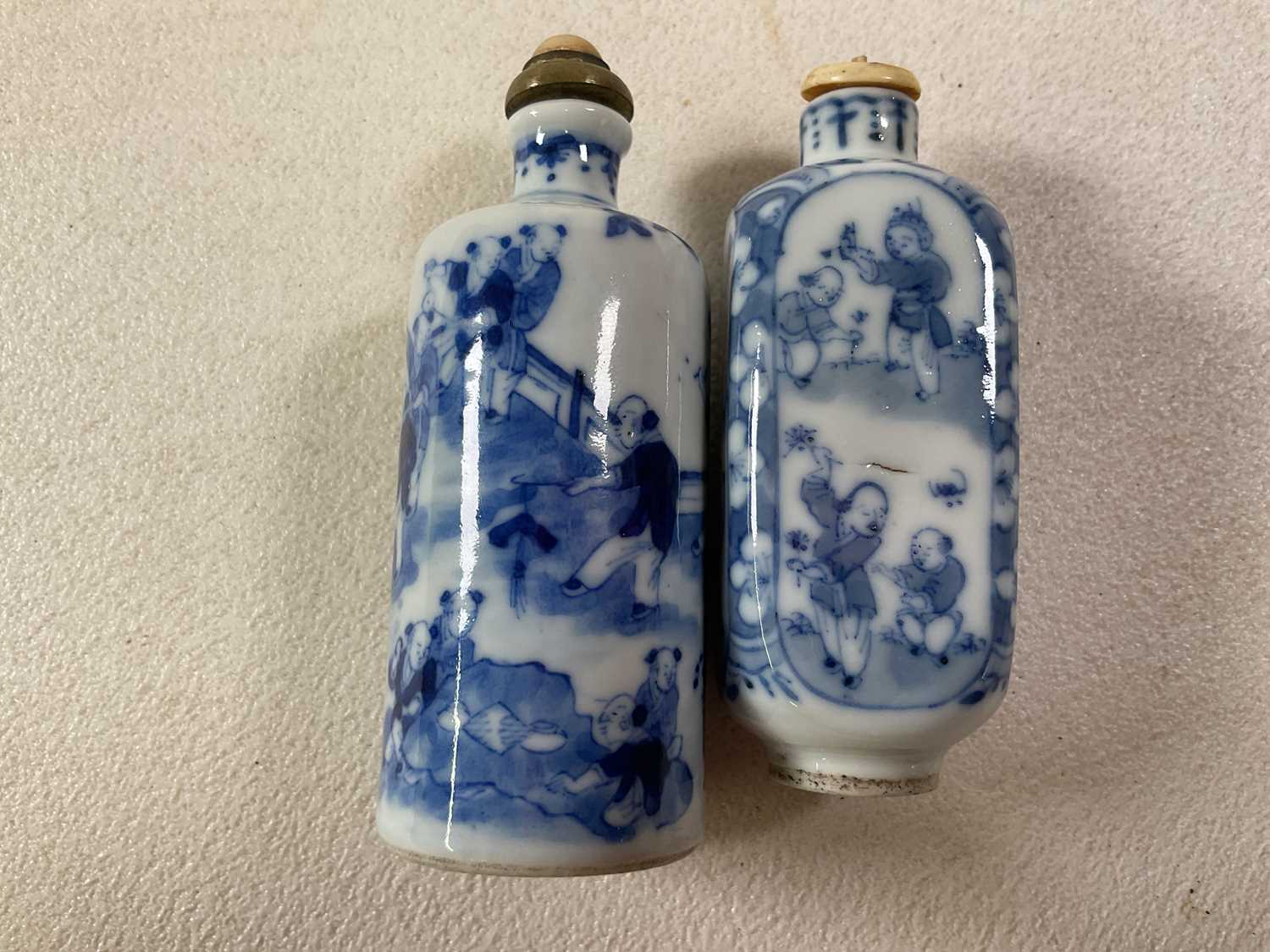 A 19th century Chinese cylindrical snuff bottle decorated with figures in a landscape and with - Image 19 of 21