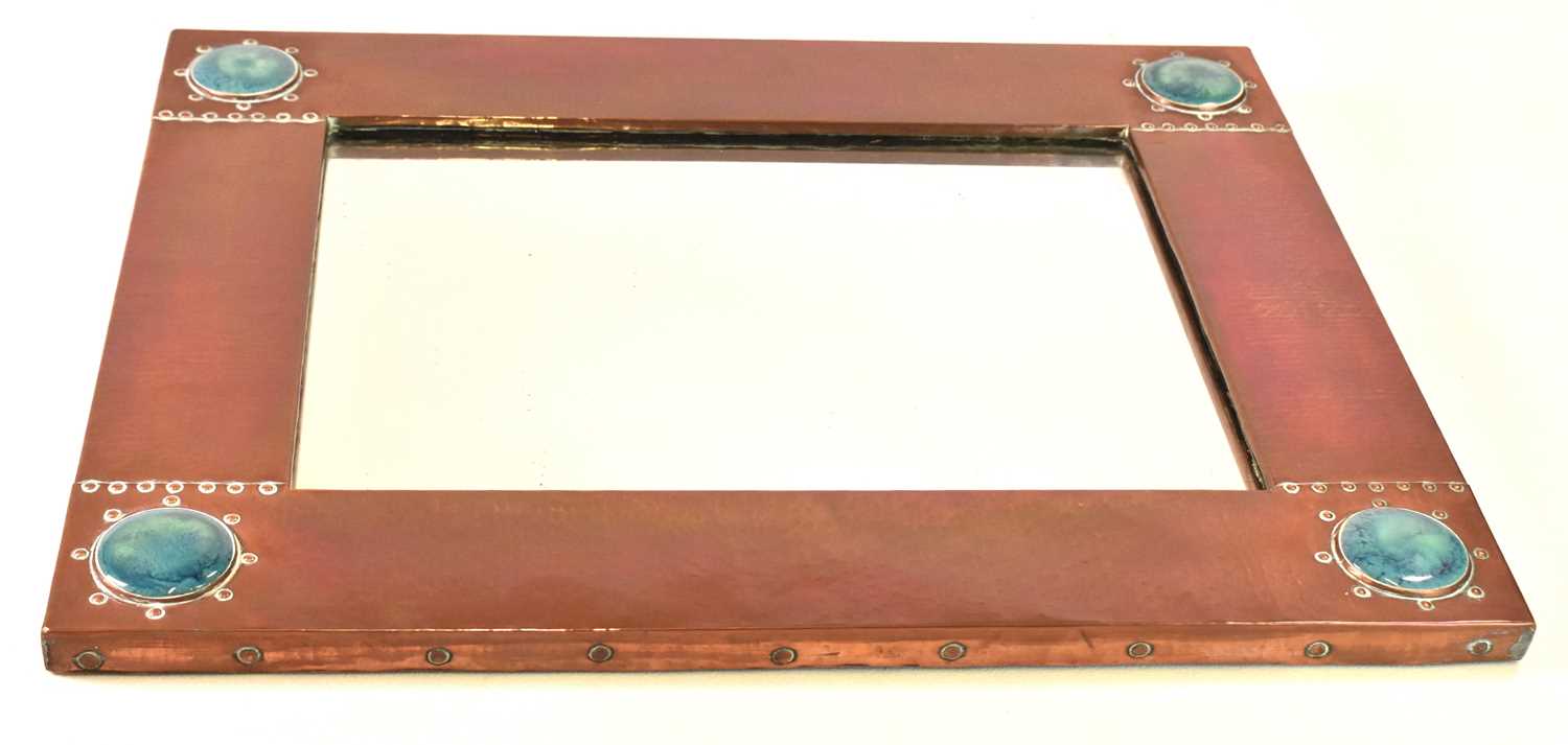 LIBERTY; an Arts and Crafts hammered copper rectangular wall mirror set with four Ruskin type - Image 2 of 7