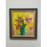 † MARTIN DUTTON; oil on board, 'Tulips', signed, further signed, titled and with artist's address