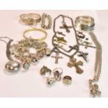 A quantity of silver and white metal jewellery including charm bracelet, necklace, bangle, etc.