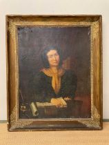 19TH CENTURY ENGLISH SCHOOL; large oil on canvas, portrait study of a young woman seated at a