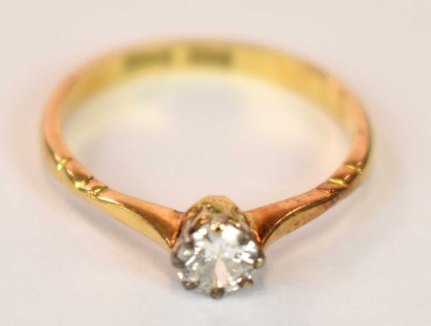 An 18ct yellow gold platinum tipped diamond solitaire ring, the round brilliant cut eight claw set - Image 2 of 5