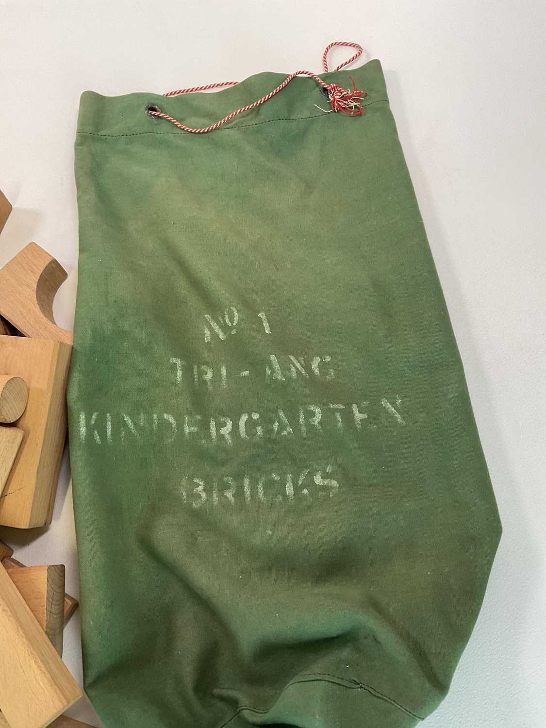 TRI-ANG; a 1960s No1 Tri-ang set of kindergarten building bricks, contained in a green canvas kit - Image 2 of 3