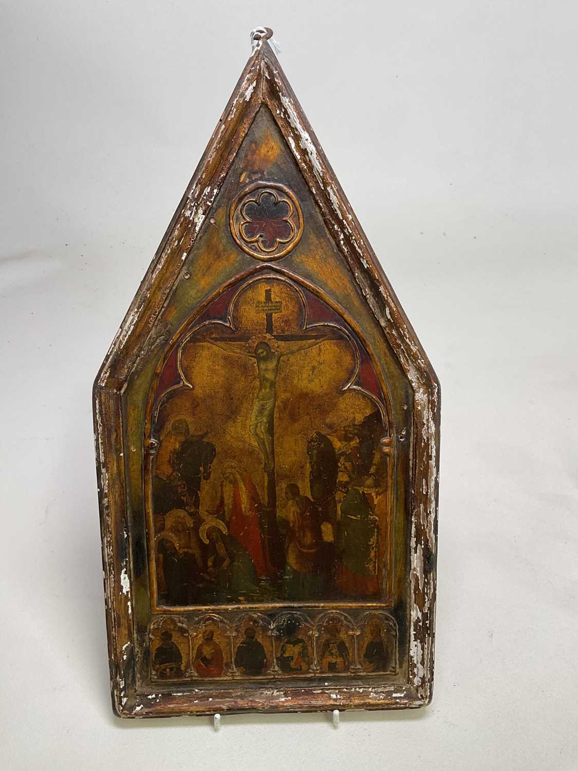 A religious icon of the Crucifixion, 43 x 22cm