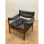 KRISTIAN VEDEL FOR SOREN WILLADSEN MOBELFABRIK; a mid 20th century Danish rosewood and black leather