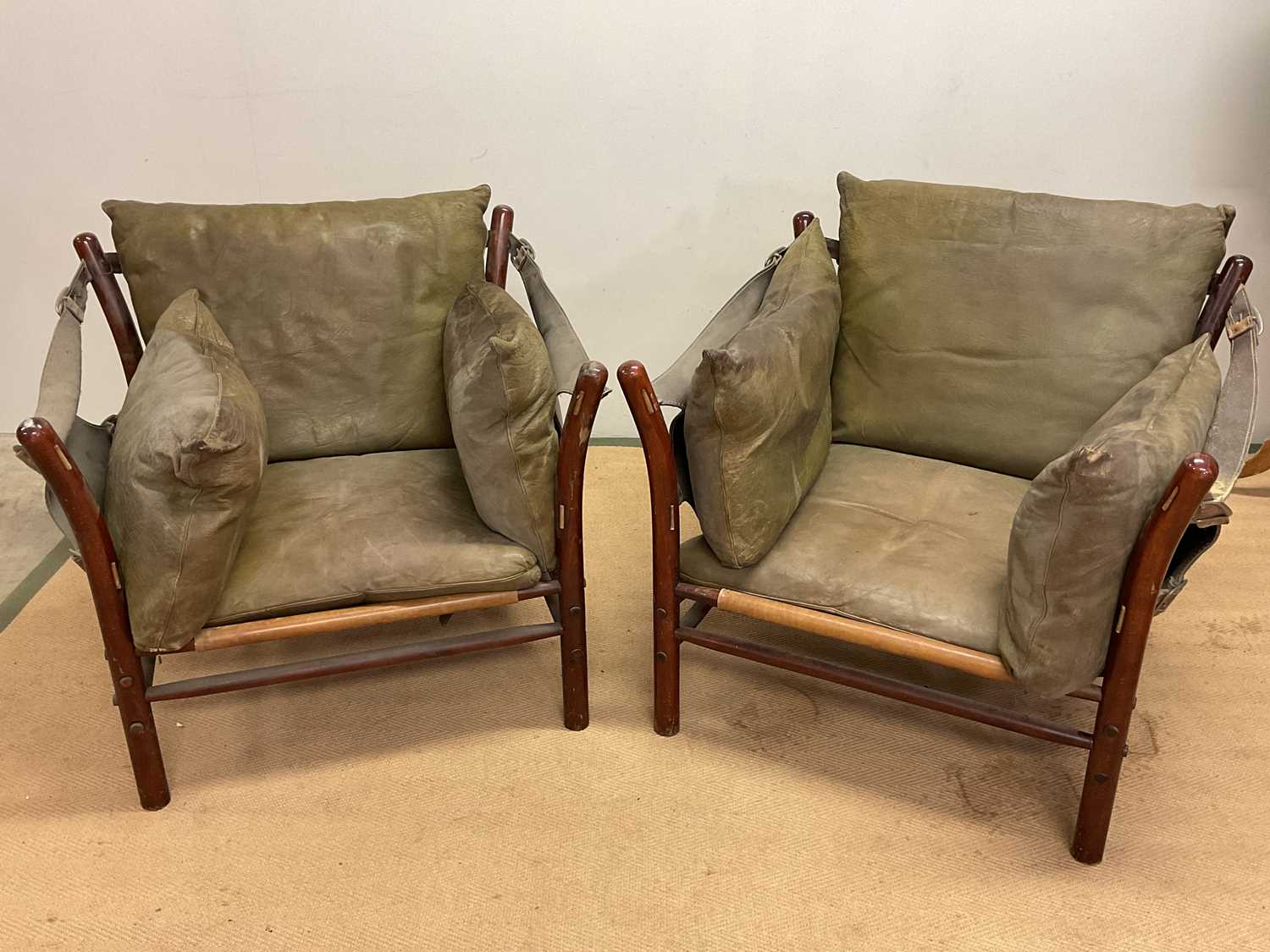 ARNE NORELL; a pair of mid 20th century Swedish leather Ilona leather armchairs, height at the