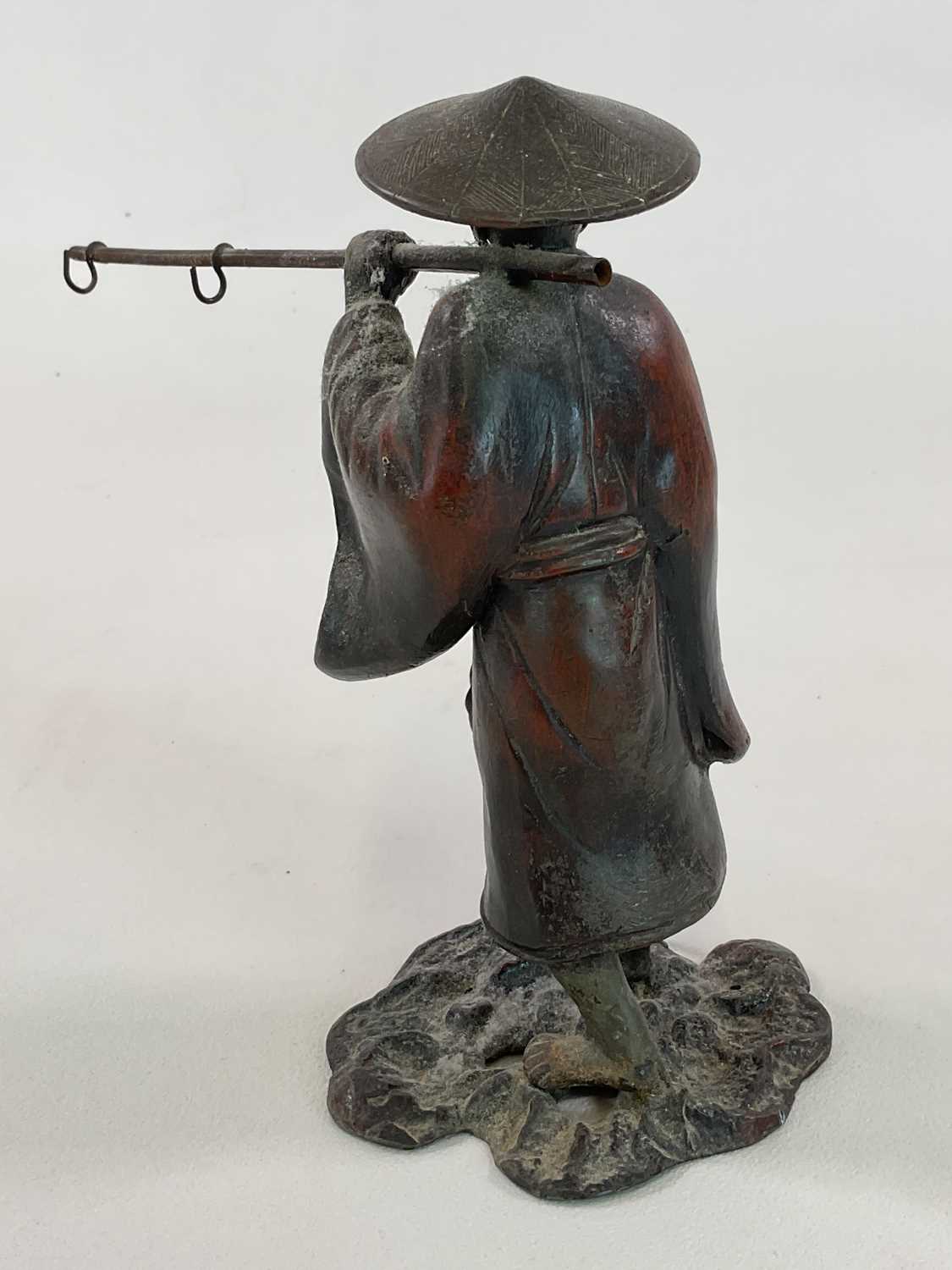 A bronzed metal figure of a Japanese farmer, height 22cm. - Image 2 of 3