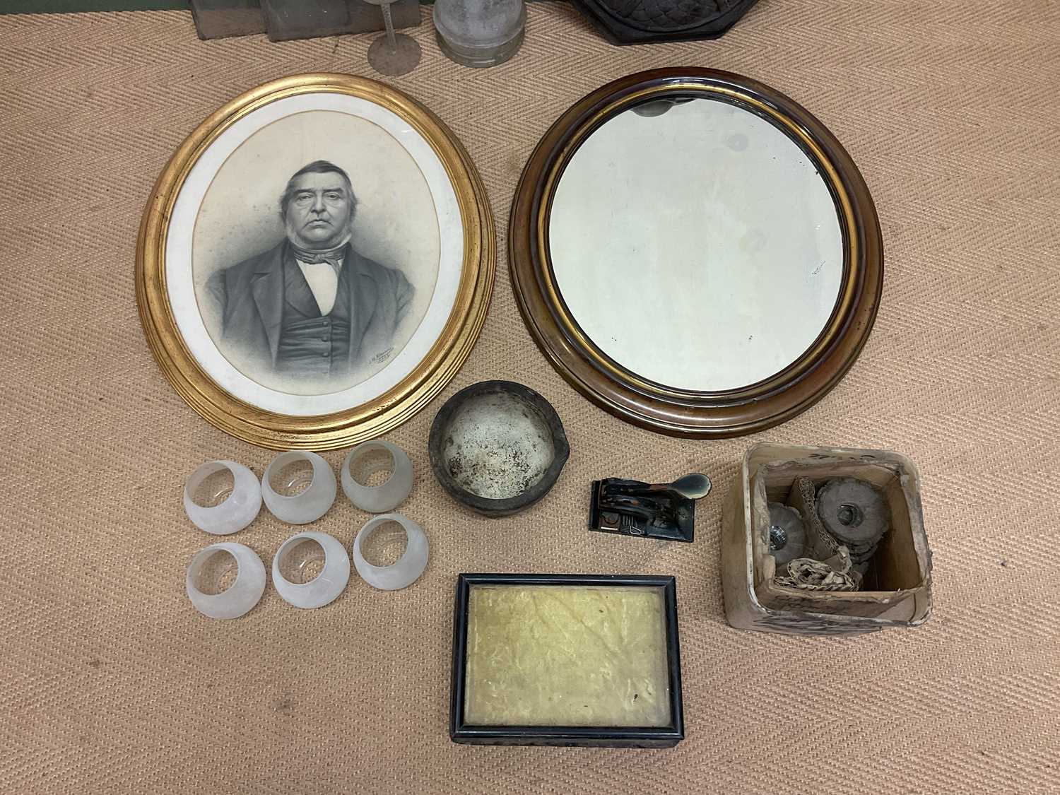 Mixed collectors' items including brass oval mirror, glass apothecary jar, wooden display box, - Image 3 of 3