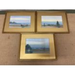 S HENSHAW; three watercolours, coastal scenes, two signed, 15 x 23cm, all three framed.