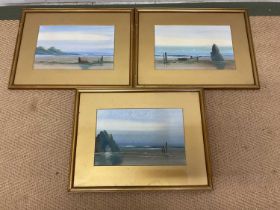 S HENSHAW; three watercolours, coastal scenes, two signed, 15 x 23cm, all three framed.