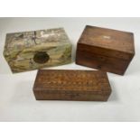 A Victorian rosewood travelling box with drawer to base, height 15cm, width 28cm, an Indian brass