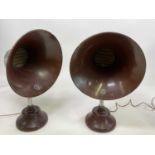 A pair of vintage 1930s table top speakers, marked BTH, Type C2, Form C, patent No 199678, height