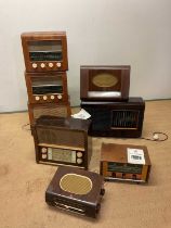 A collection of vintage valve radios/tuners to include PYE, Bush, HMV, Ekco and others (8)