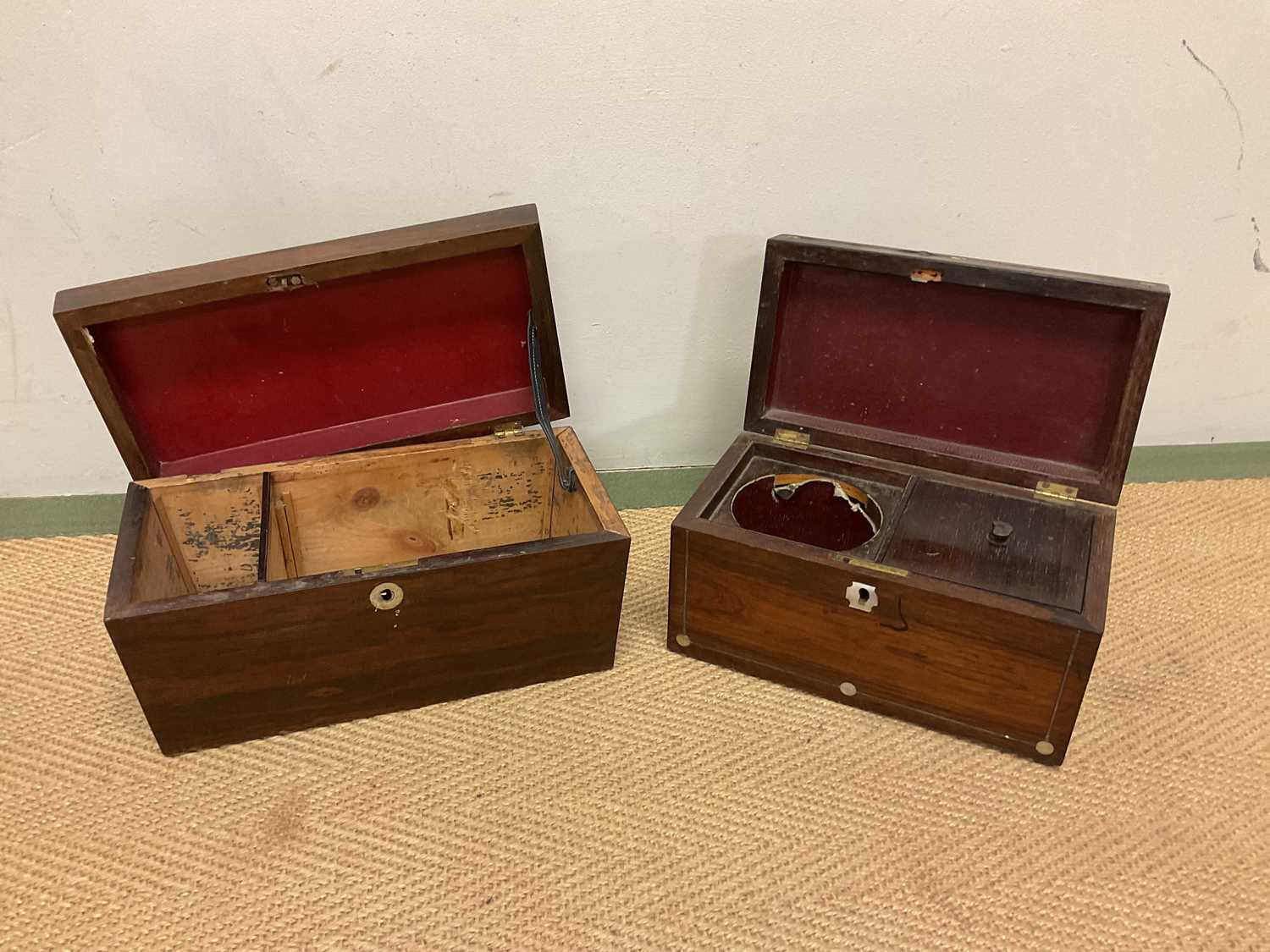 An oak writing slope of small proportions, height 11cm, width 34cm, two tea caddies, an inlaid - Bild 5 aus 5