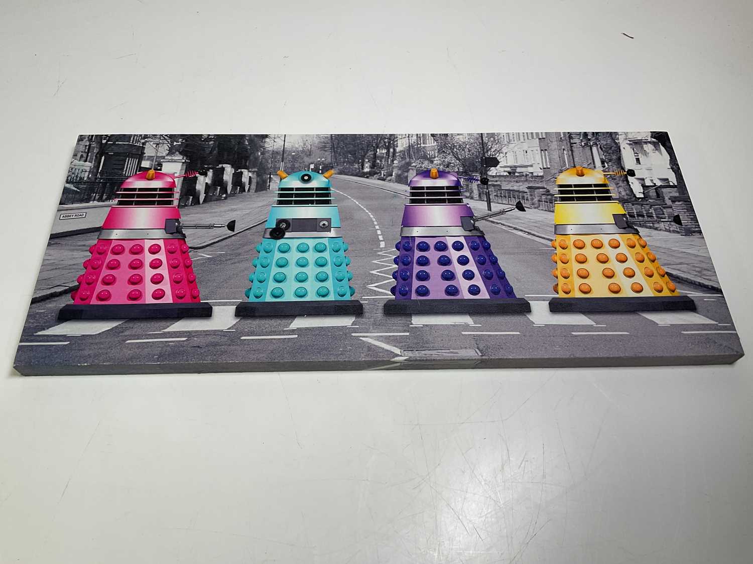 Two boxed 14" remote control toy Daleks in full working order and a canvas print of daleks. - Image 4 of 4