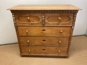 A pine four drawer dresser, height 124cm, width 132cm, depth 62cm.