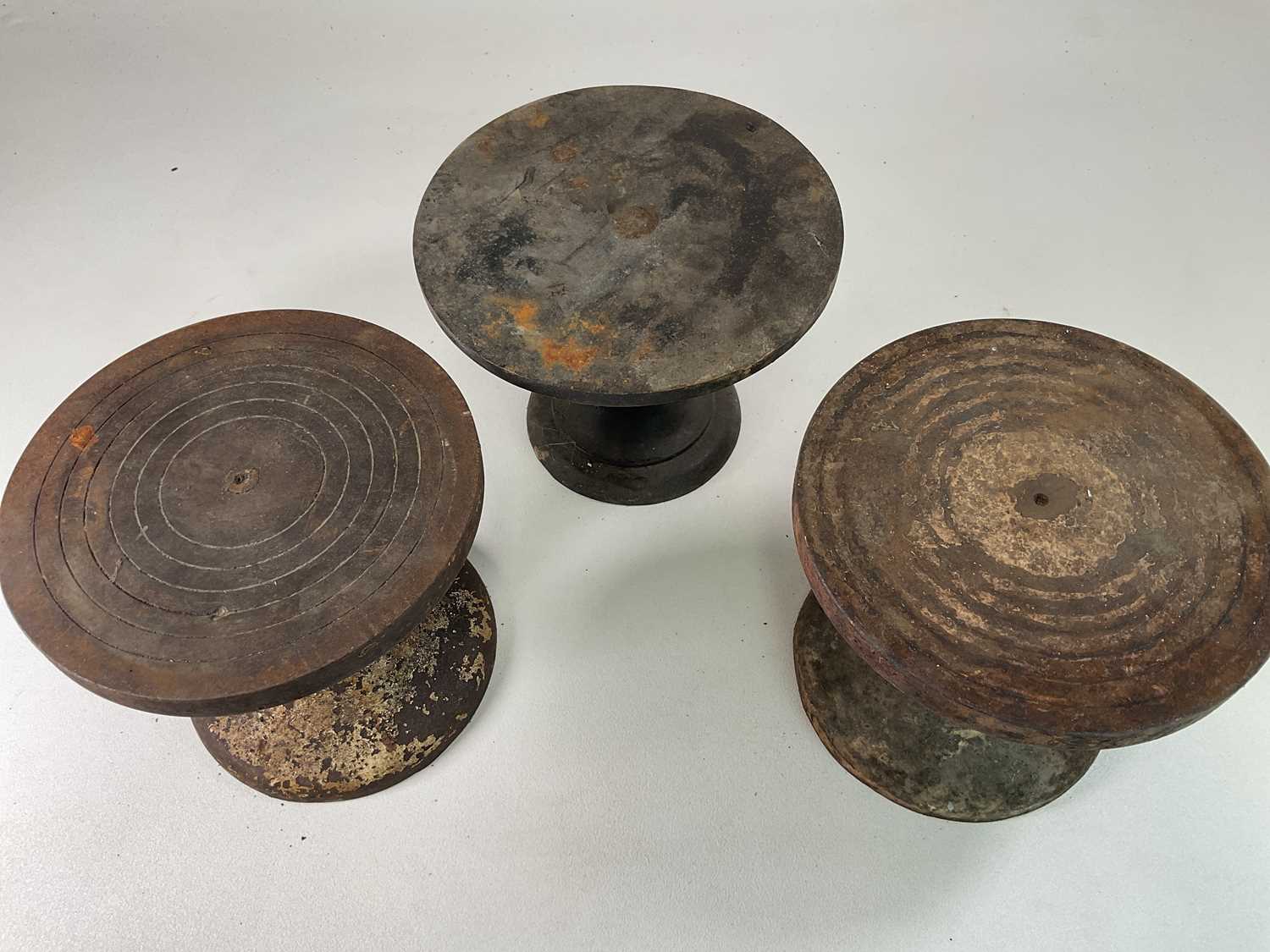 Three early 20th century cast iron potters painting wheels, reputedly from the Wedgwood factory - Image 2 of 2