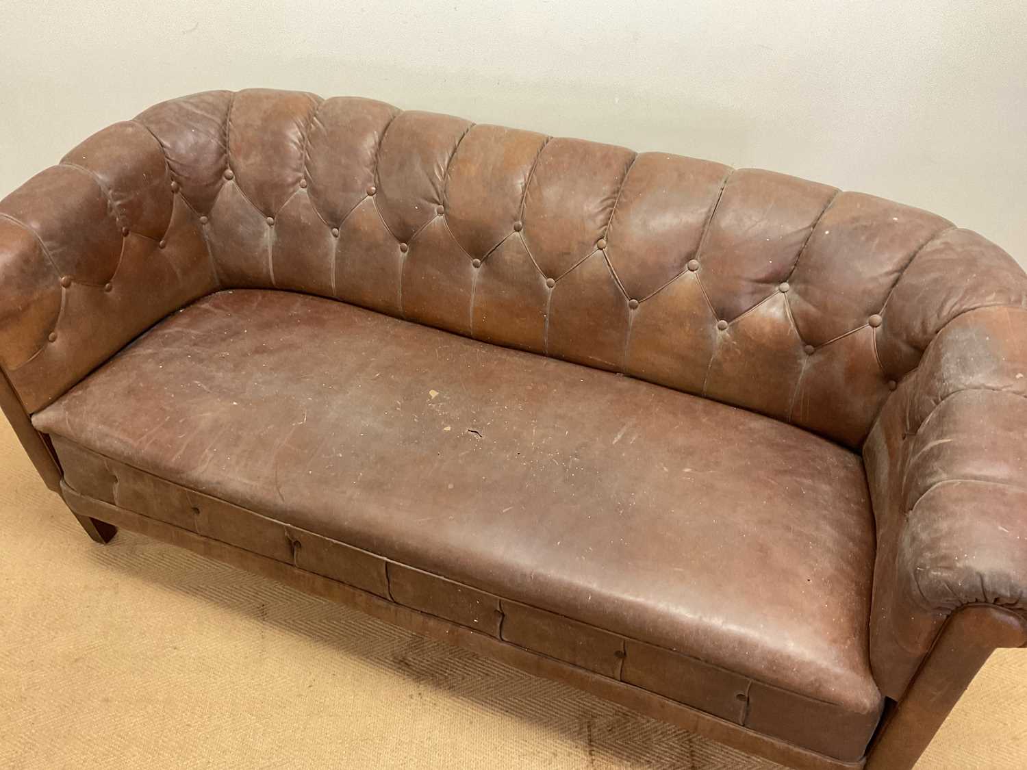 A 1930s Swedish buttonback leather sofa, height 74cm, width 165cm, depth 75cm. - Image 2 of 2