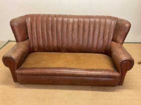 An Art Deco Swedish leather sofa, height 78cm, width 168cm, depth 95cm. Please note the seat