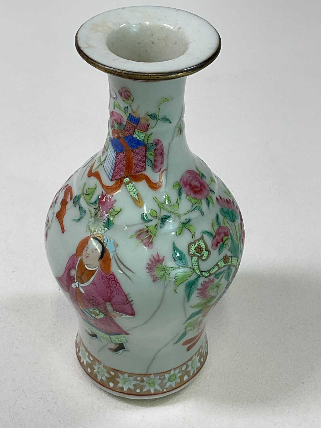 A 19th century Chinese Famille Rose baluster vase decorated with figures, floral sprays and - Image 2 of 9